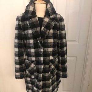 French Connection Plaid Faux Fur Coat
